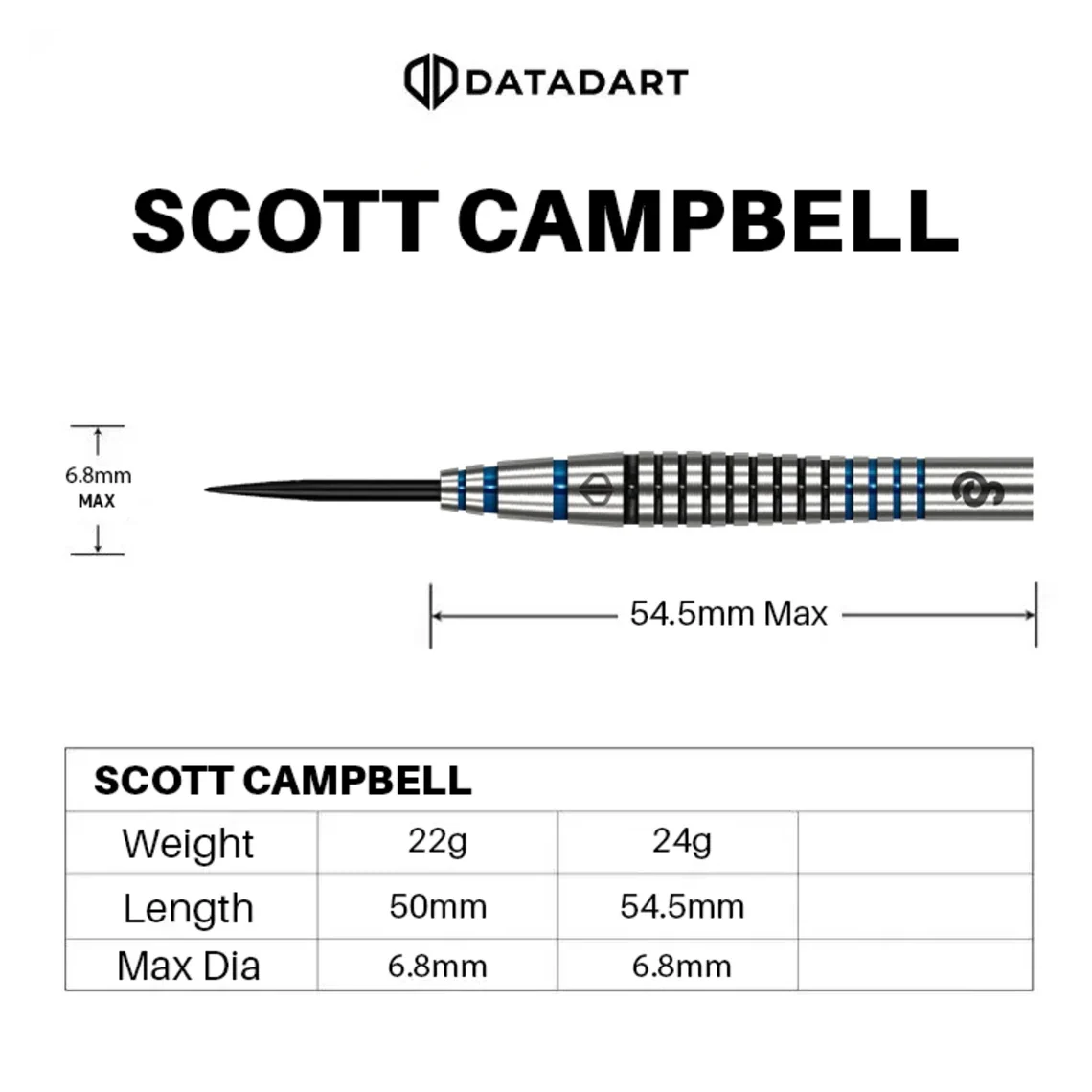 Datadart Scott Campbell 90% Tungsten Darts 24g - Image 5