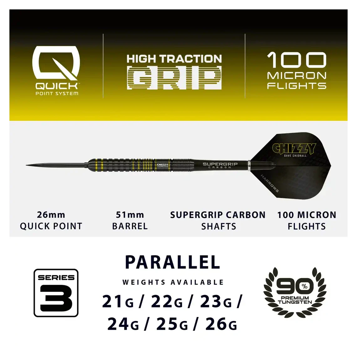 Harrows Chizzy Series 3 | Quick Point | 90% Tungsten Steel Tip Darts | 23g - Image 4