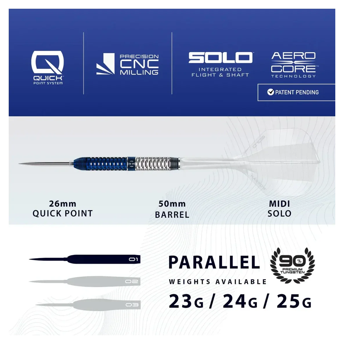Harrows Geo 01 Parallel Quick Point 90% Tungsten Steel Tip Darts 23g - Image 3