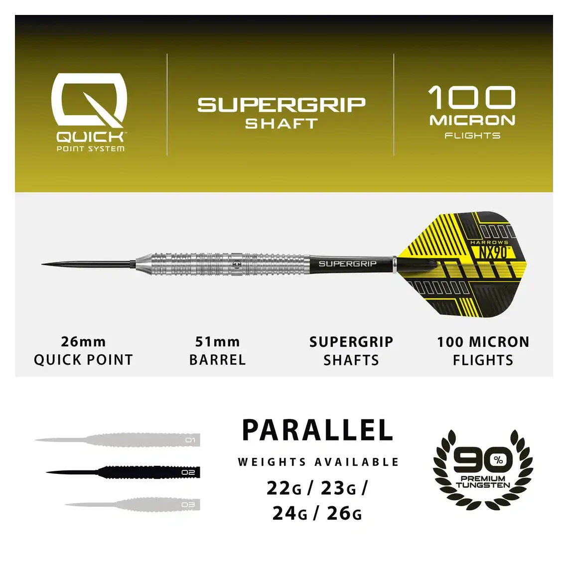 Harrows NX90 | Parallel | Quick Point | 90% Tungsten Steel Tip Darts | 24g - Image 5