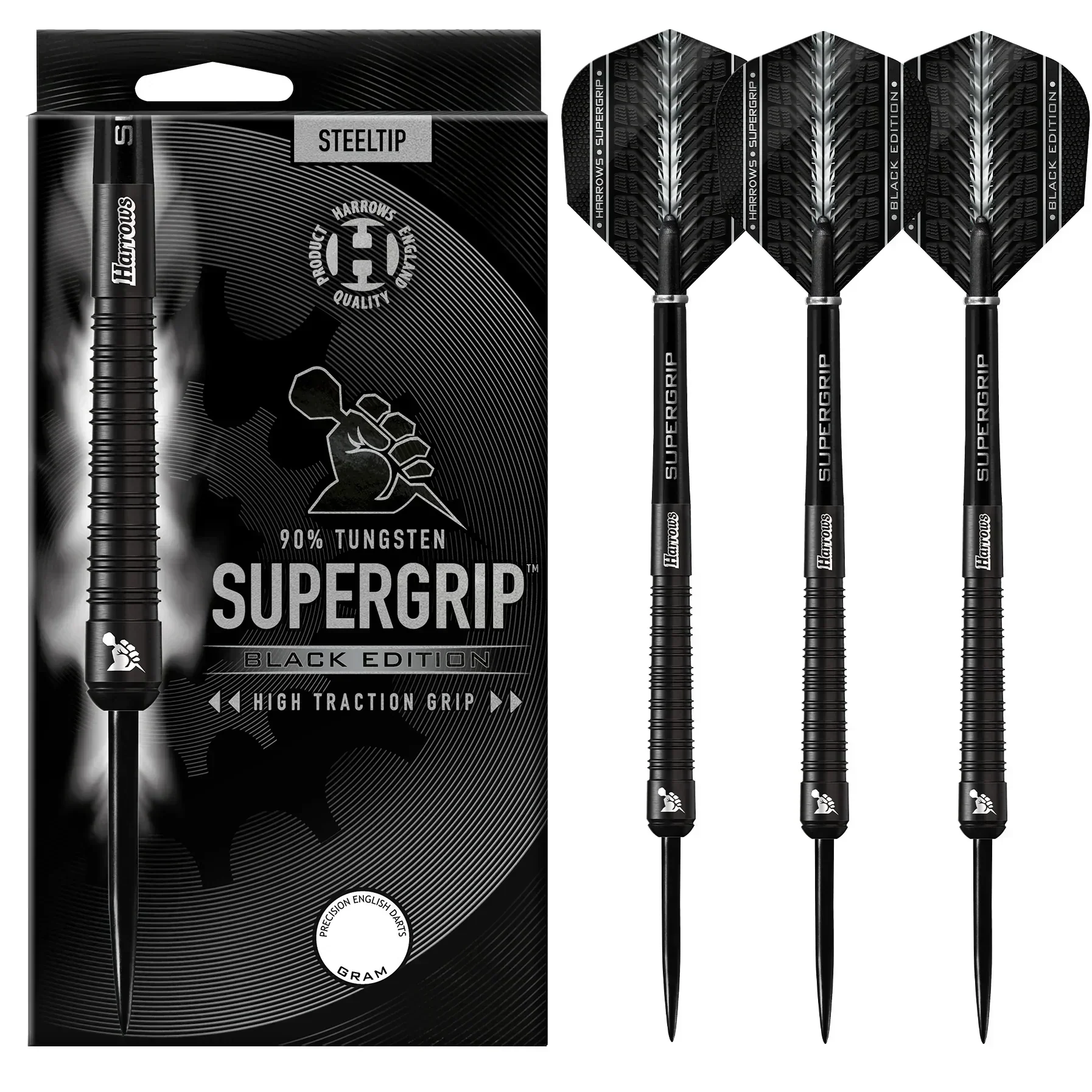 Harrows SUPERGRIP Black Edition 90% Tungsten Steel Tip Darts 28g - Image 5