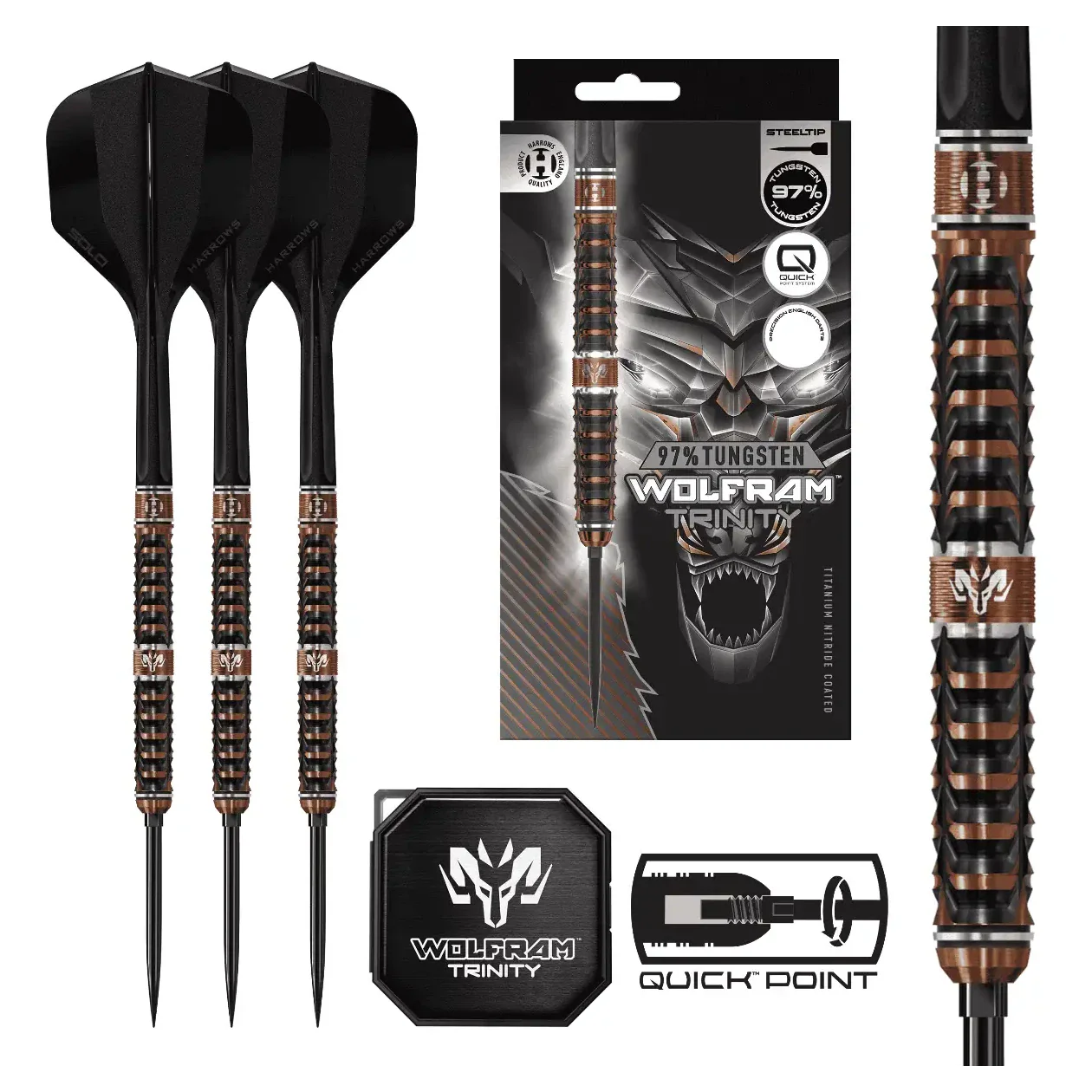 Harrows Wolfram Trinity 97% Tungsten Steel Tip Darts - 22g - Image 4