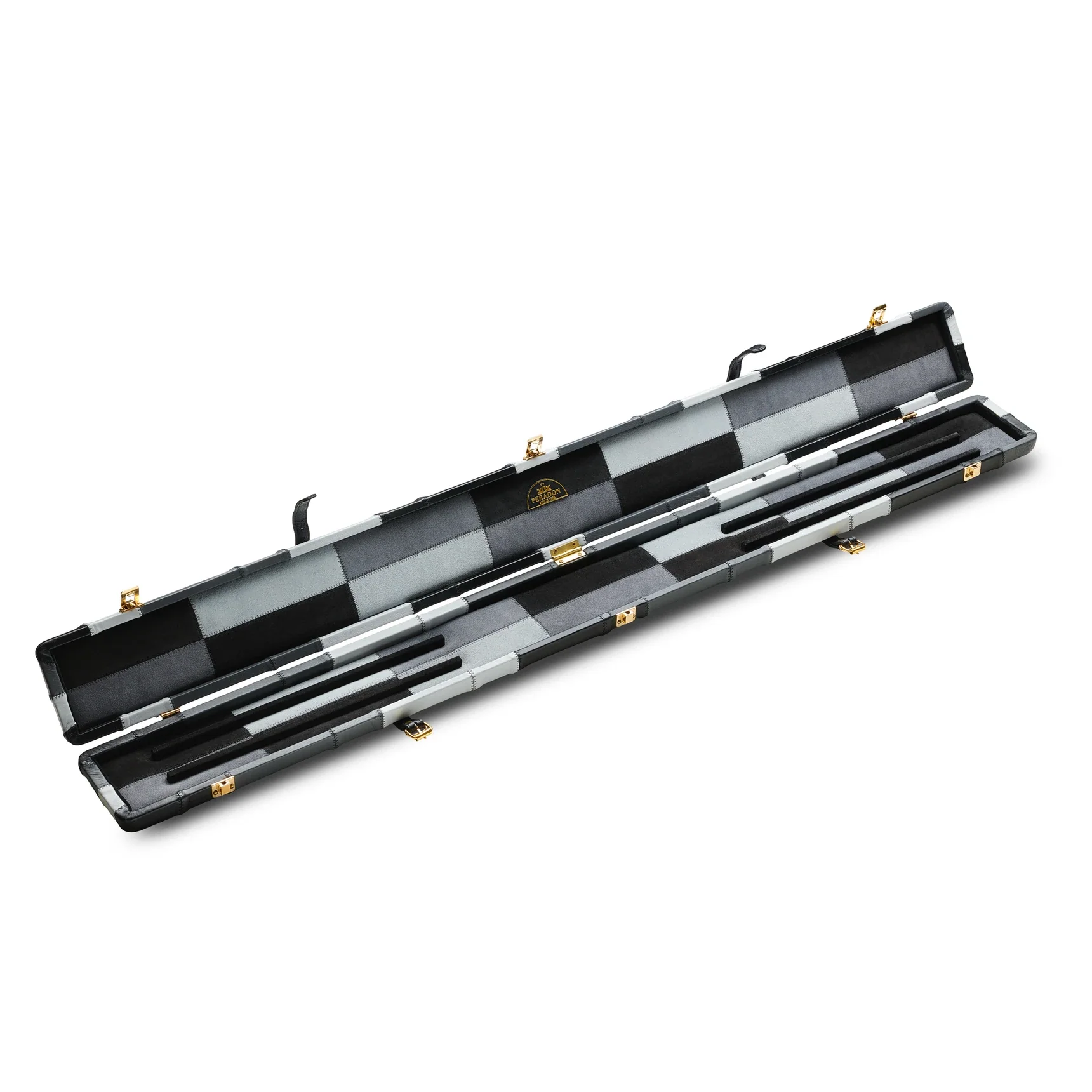 Peradon Leather Black Grey Block Pattern Snooker Cue Case for 3/4 Jointed Cues - Image 2