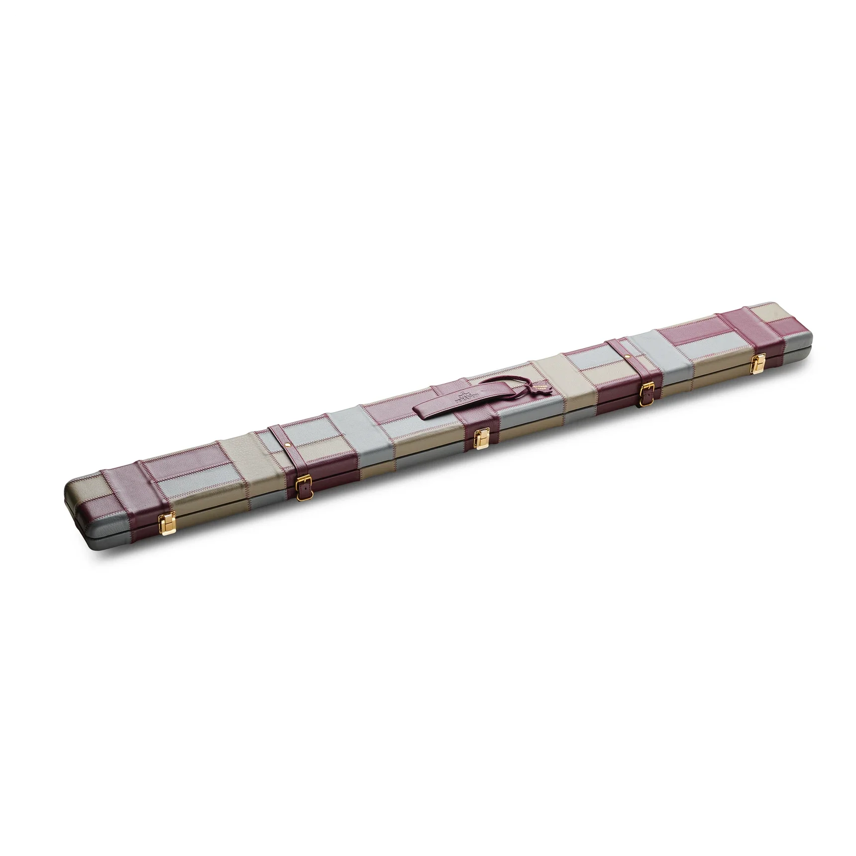 Peradon Leather Burgundy Grey Block Style Snooker Cue Case for 3/4 Jointed Cues - Image 3