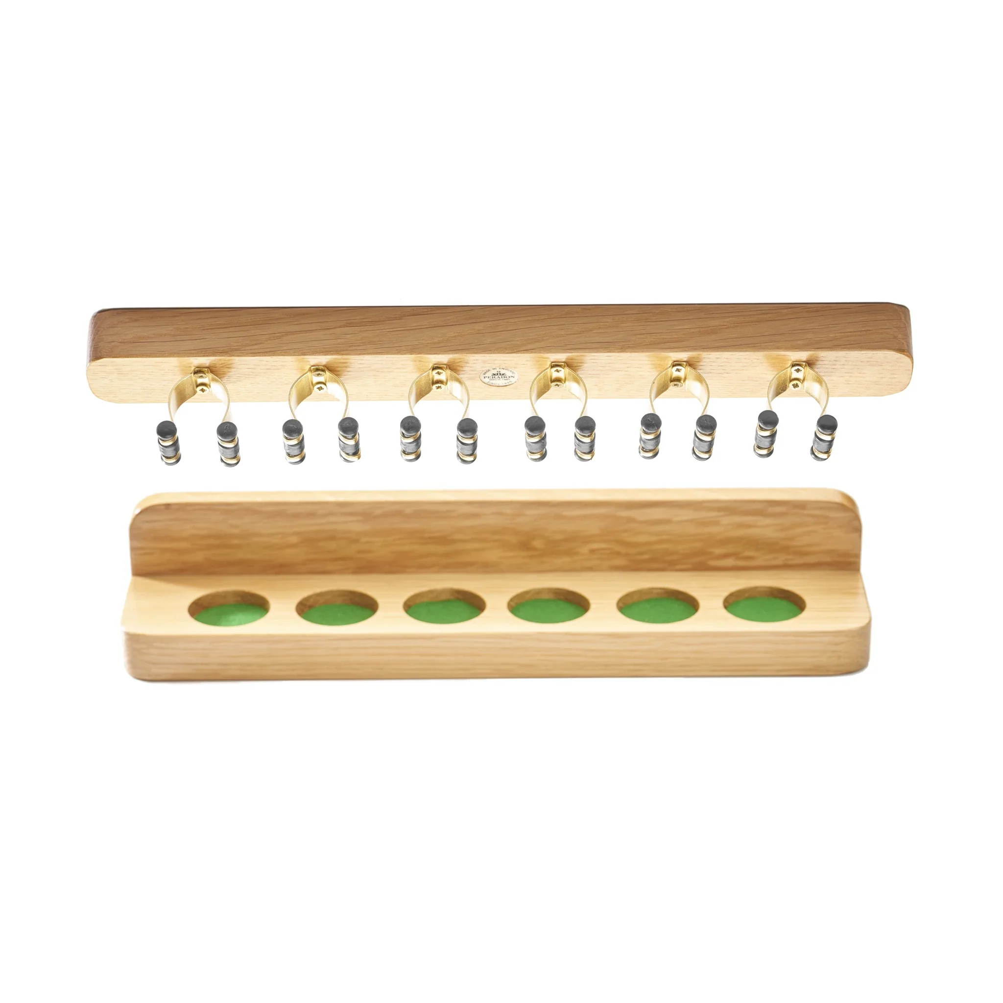 Peradon UK Made Oak Cue Rack with Brassed Clips
