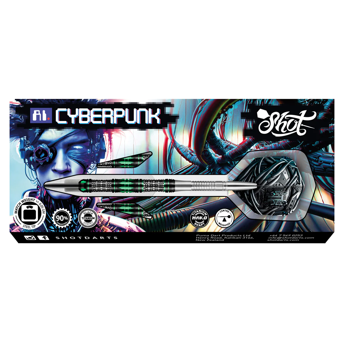 Shot AI Cyberpunk Steel Tip Dart Set 90% Tungsten Barrels 24g - Image 5