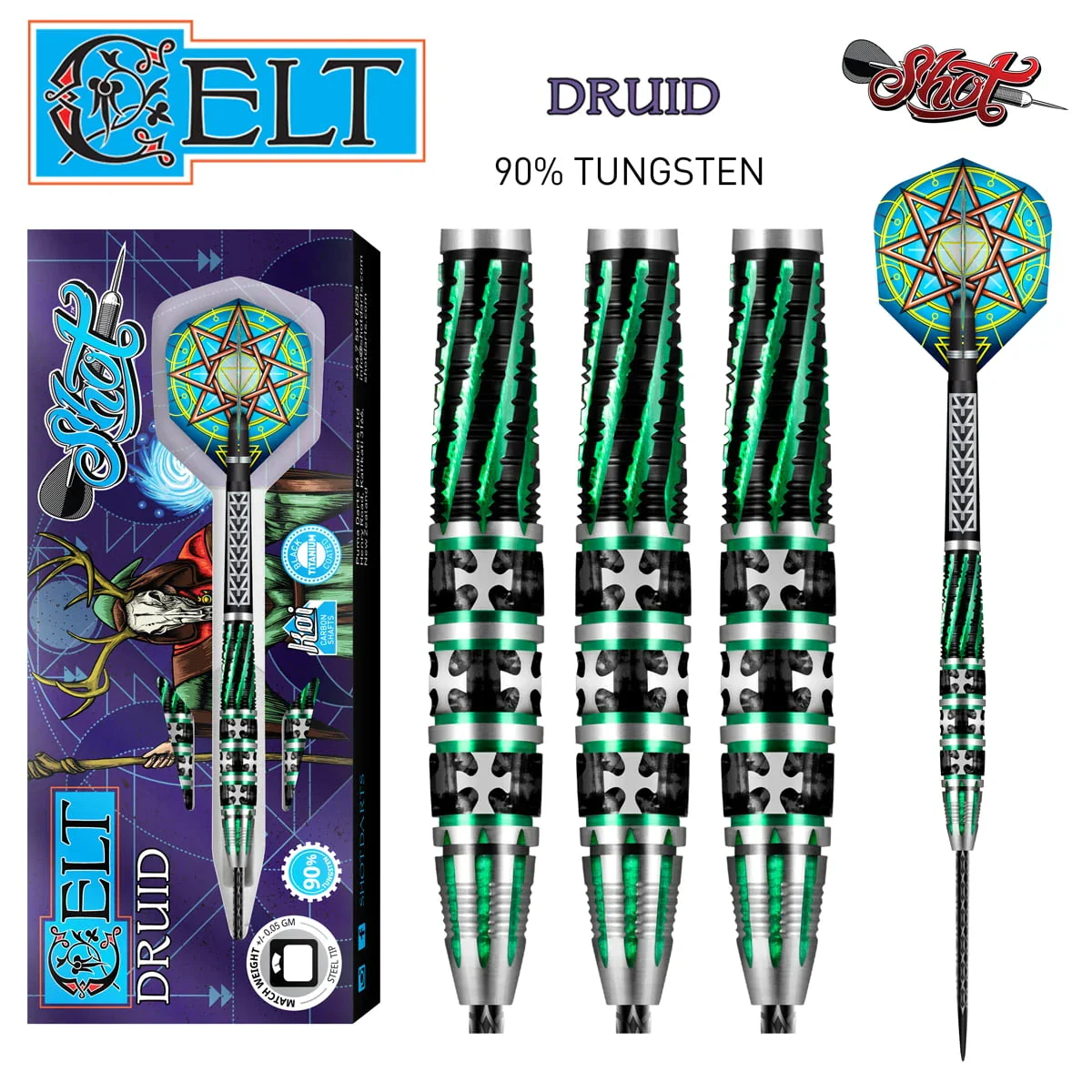 Shot Celt Druid 25g 90% Tungsten Steel Tip Darts - Image 2