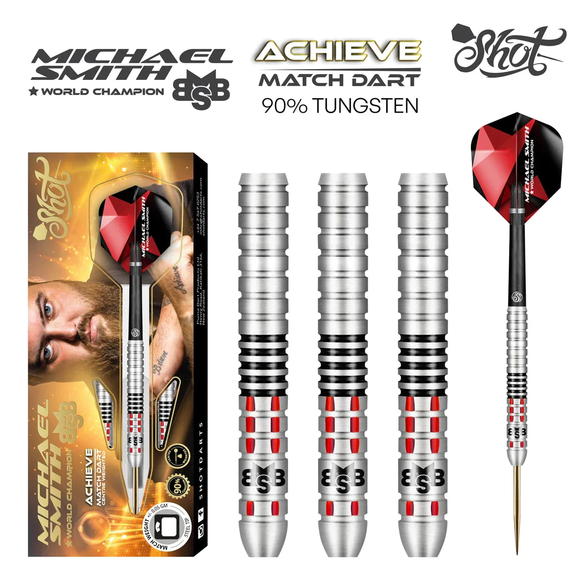 Shot Michael Smith Achieve 21g 90% Tungsten Steel Tip Darts - Image 3