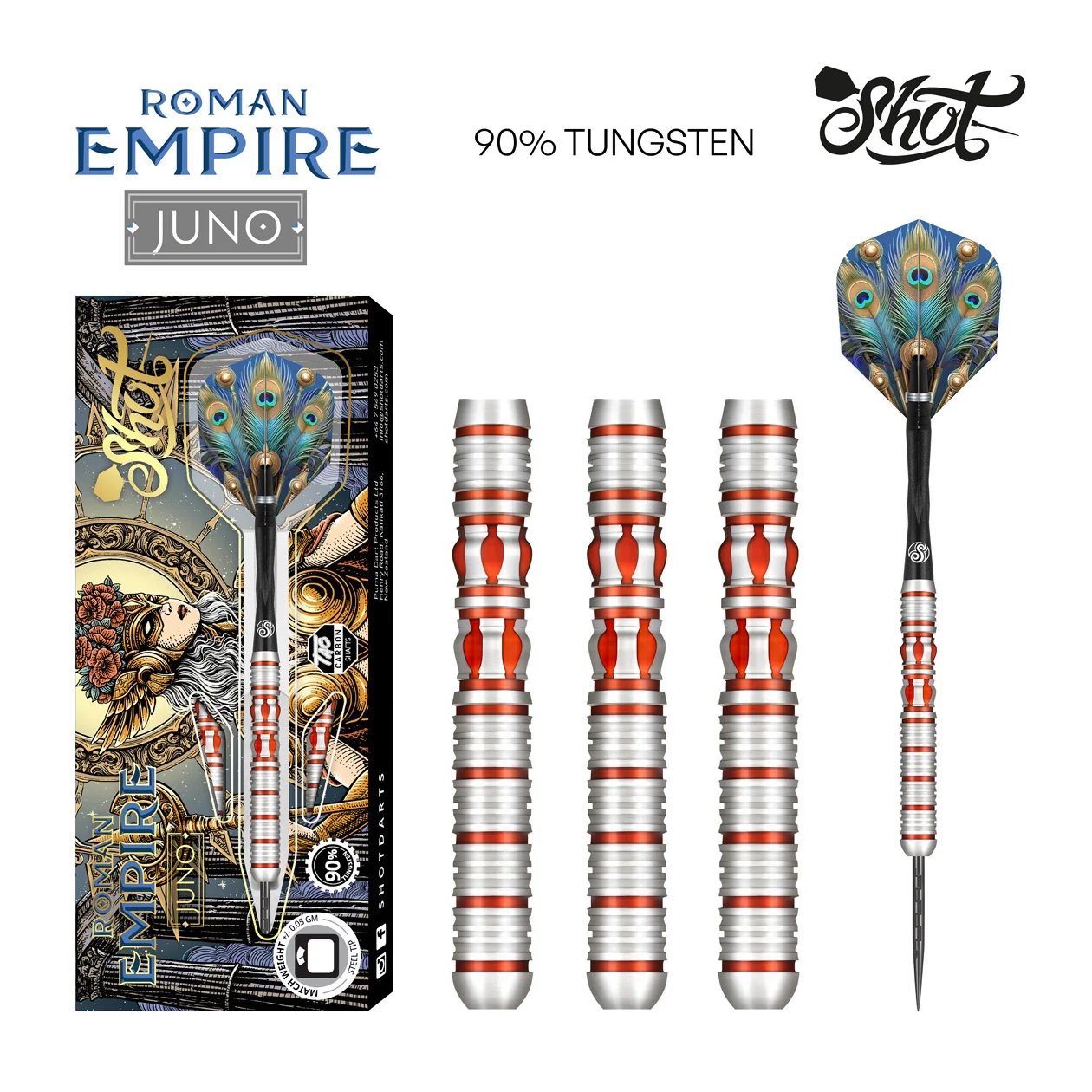 Shot Roman Empire Juno Steel Tip Dart Set – 90% Tungsten Barrels 24g - Image 4