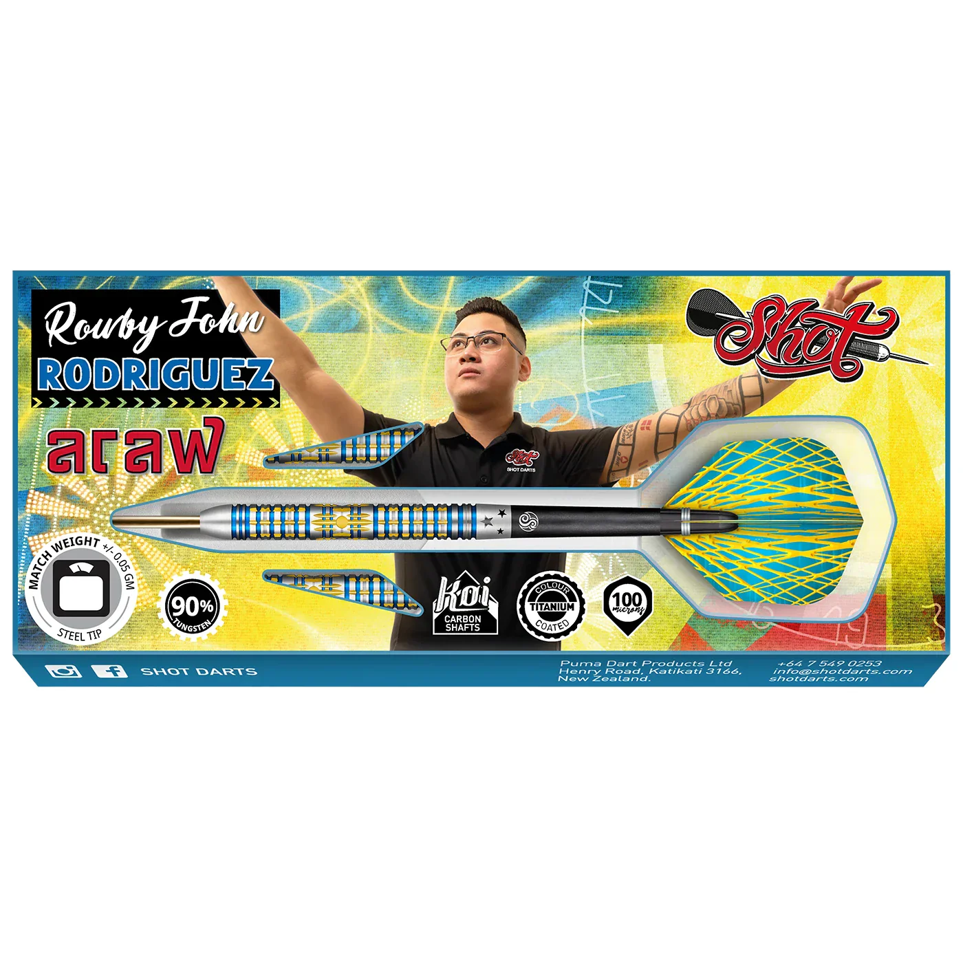 Shot Rowby-John Rodriguez Araw 21g 90% Tungsten Steel Tip Darts - Image 2