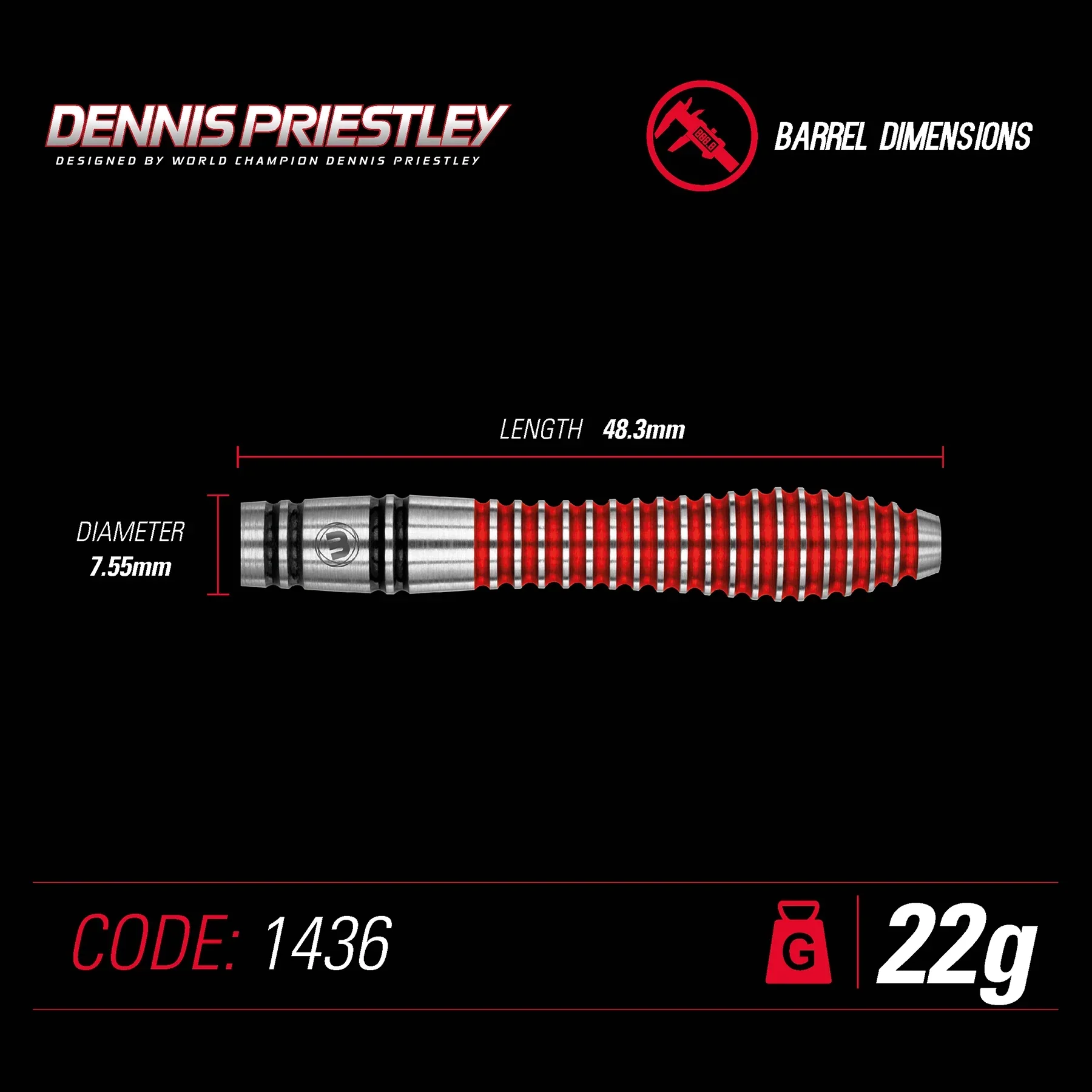 Winmau Dennis Priestley SE 22g Darts - Image 2